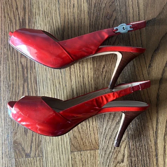 Via Spiga Red Patent Leather Stiletto Heels - Picture 3 of 6